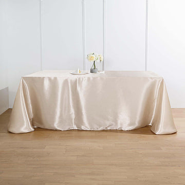 90"x132" Beige Satin Seamless Rectangular Tablecloth
