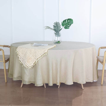 108" Beige Seamless Linen Round Tablecloth, Slubby Textured Wrinkle Resistant Tablecloth