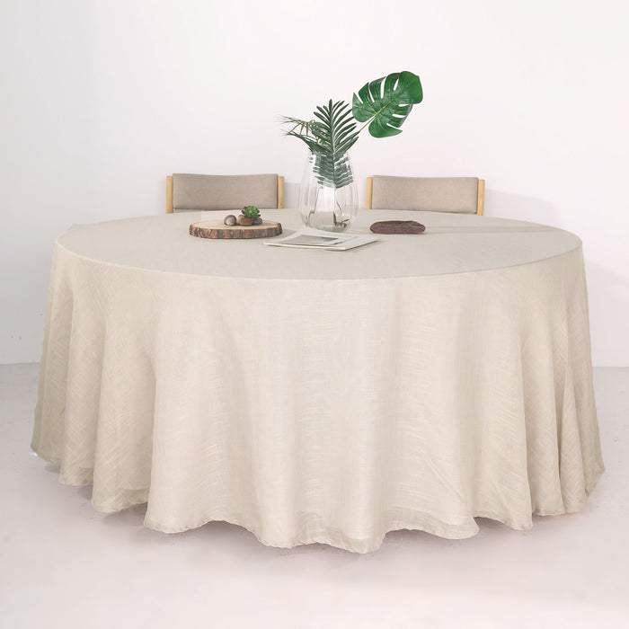 120 Beige Linen Round Tablecloth, Slubby Textured Wrinkle Resistant Tablecloth