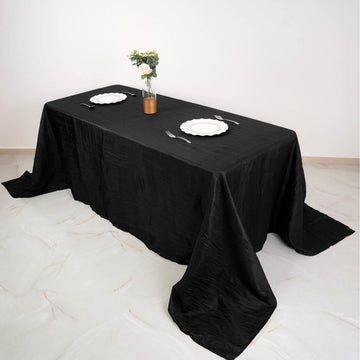 90"x132" Black Accordion Crinkle Taffeta Seamless Rectangular Tablecloth