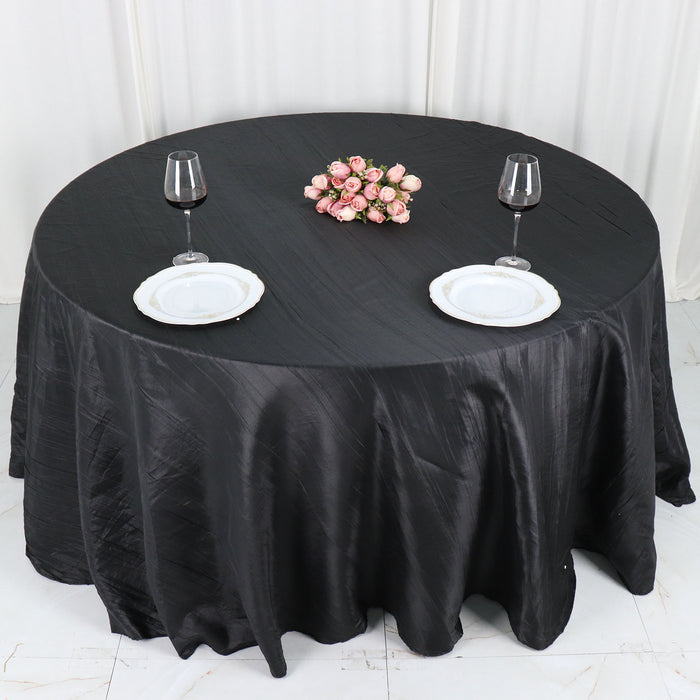 132inch Black Accordion Crinkle Taffeta Seamless Round Tablecloth