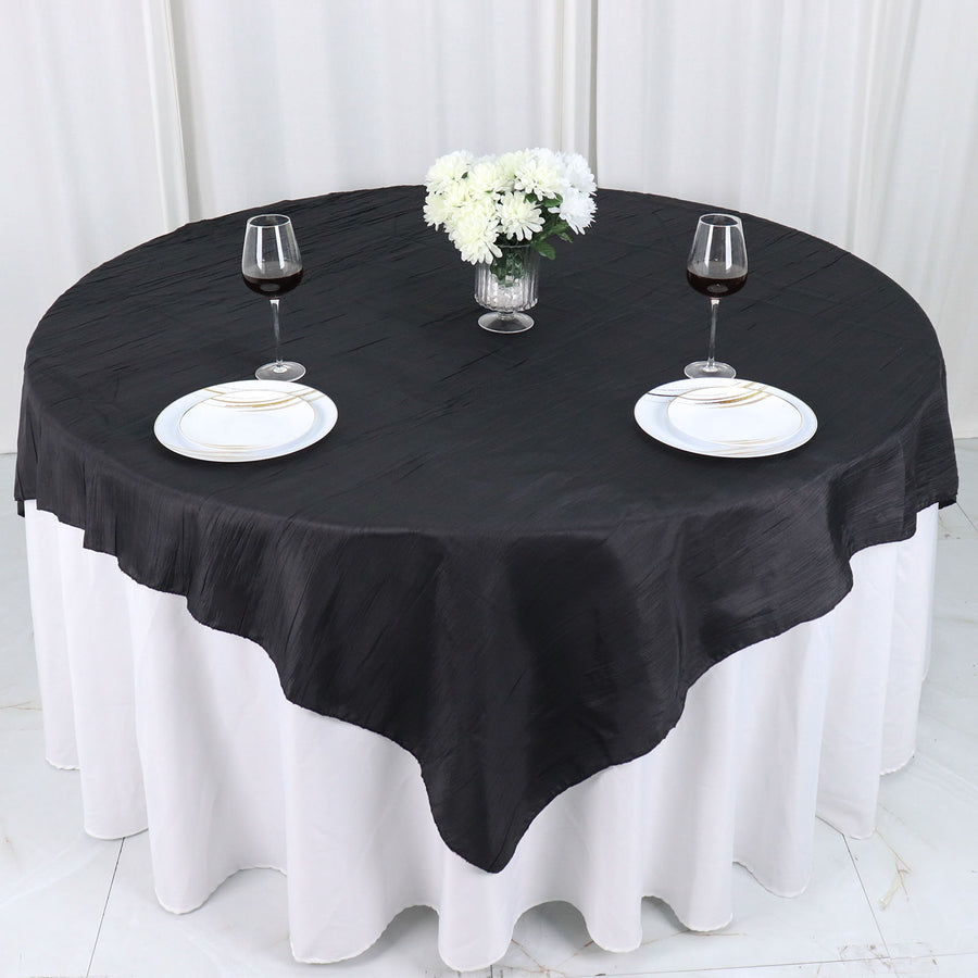 72x72Inch Black Accordion Crinkle Taffeta Table Overlay, Square Tablecloth Topper