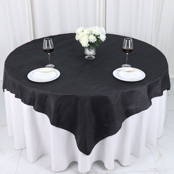 72"x72" Black Accordion Crinkle Taffeta Table Overlay, Square Tablecloth Topper