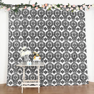 Add Elegance to Your Event with the 8ft Black And White Flocking Damask Taffeta Photo Backdrop Curtain Panel
