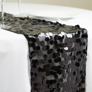 Black Big Payette Sequin Table Runner - Add Elegance to Your Event Decor