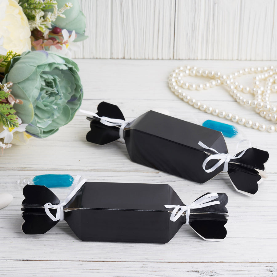 25 Pack | Black Candy Shape W/Satin Ribbon Party Favor Gift Boxes - Clearance SALE
