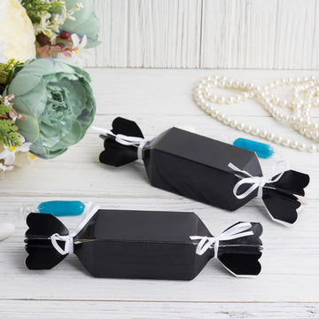 25 Pack Black Candy Shape W Satin Ribbon Party Favor Gift Boxes - Clearance SALE