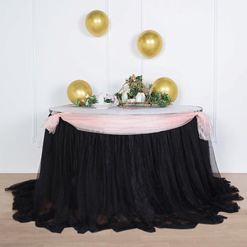 14ft Black Extra Long 48" Two Layered Tulle and Satin Table Skirt
