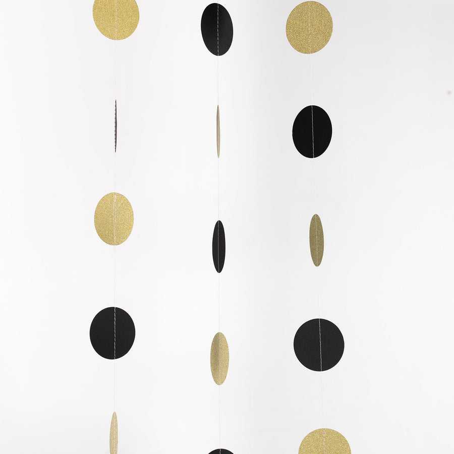 3 Pack | 7.5ft Black / Gold Circle Dot Party Paper Garland Banner, Hanging Backdrop Streamer#whtbkgd