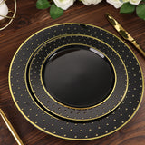 7.5inch Black / Gold 3D Disposable Dessert Plates Dotted Rim Design, Round Plastic Appetizer Plates
