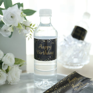 Elegant Black/Gold Happy Birthday Party Water Bottle Labels