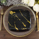 10 Pack | 8inch Black / Gold Marble Square Plastic Salad Plates, Disposable Appetizer Party Plates