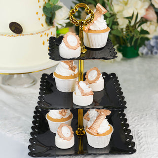 Black Gold 3-Tier Cupcake Stand: Display Your Desserts in Style