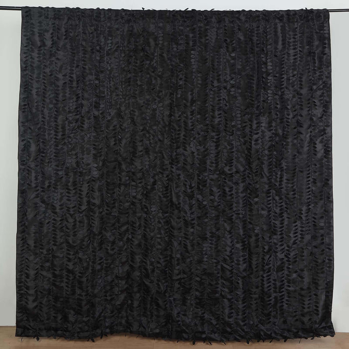 8ftx8ft Black 3D Leaf Petal Taffeta Fabric Event Curtain Drapery, Photo Backdrop Panel