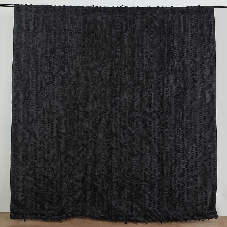 8ftx8ft Black 3D Leaf Petal Taffeta Fabric Event Curtain Drapery, Photo Backdrop Panel
