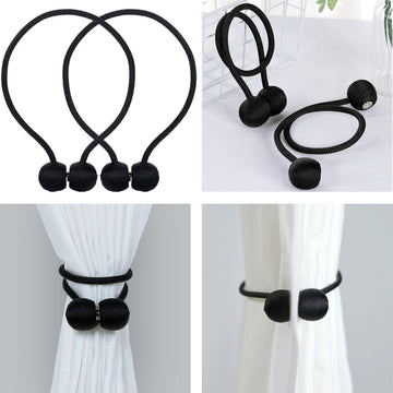 2 Pack Black Magnetic Curtain Tie Backs For Window Drapes and Backdrop Panels