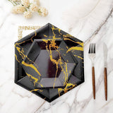 Black Marble 8.5inch Dessert Salad Paper Plates, Disposable Appetizer Geometric Plates Gold Foil