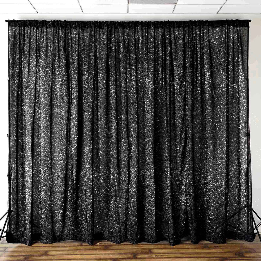 20ftx10ft Black Metallic Shimmer Tinsel Event Background Drape Panel, Photo Backdrop Curtain