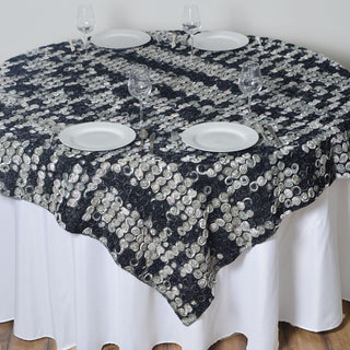 Elegant Black 3D Mini Rosette Satin Square Table Overlay