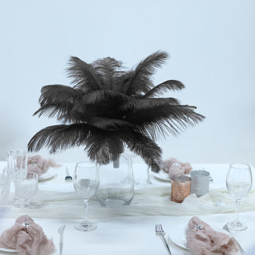 12 Pack | 13"-15" Black Natural Plume Real Ostrich Feathers, DIY Centerpiece Fillers