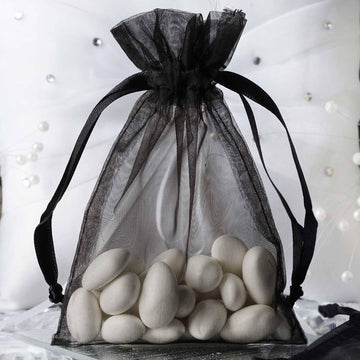 10 Pack | 4"x6" Black Organza Drawstring Wedding Party Favor Gift Bags