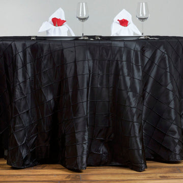 120" Black Pintuck Round Seamless Tablecloth