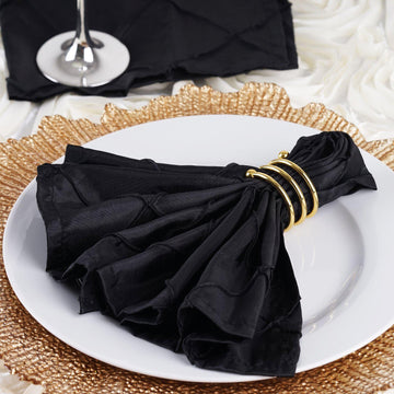 5 Pack Black Pintuck Satin Cloth Dinner Napkins, Wrinkle Resistant 17"x17"