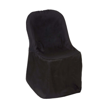 Black Polyester Folding Chair Cover, Reusable Stain Resistant Slip On Chair Cover