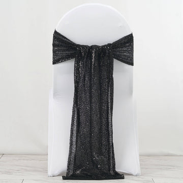 5 Pack 12"x108" Black Sequin Chair Sashes