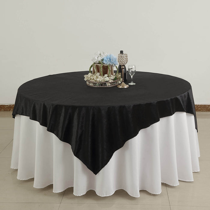 72x72Inch Black Premium Velvet Table Overlay, Square Tablecloth Topper