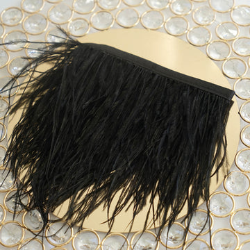 39" Black Real Ostrich Feather Fringe Trim With Satin Ribbon Tape