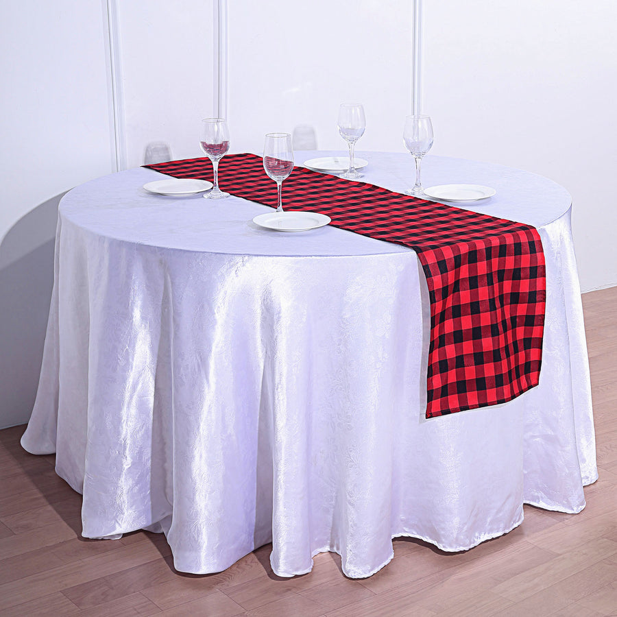 Buffalo Plaid Table Runner | Black / Red | Gingham Polyester Checkered Table Runner