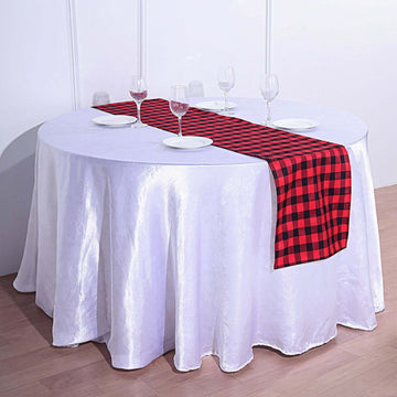 14"x108" Black Red Gingham Polyester Checkered Table Runner, Buffalo Plaid Table Runner