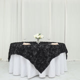 72x72inch Black 3D Rosette Satin Table Overlay, Square Tablecloth Topper