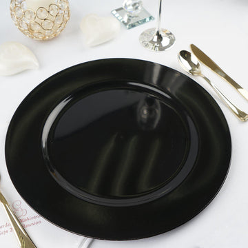 6 Pack | 13" Black Round Acrylic Plastic Charger Plates, Dinner Party Table Decor