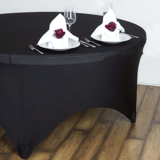 Elegant Black Round Stretch Spandex 60 in Round Tablecloth for Events