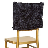 16 inches Black Satin Rosette Chiavari Chair Caps, Chair Back Covers
