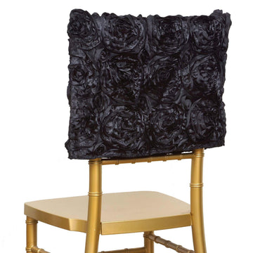 16" Black Satin Rosette Chiavari Chair Caps, Chair Back Covers