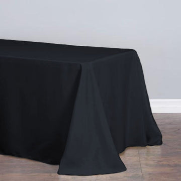 90"x156" Black Seamless Polyester Round Corner Linen Rectangular Tablecloth