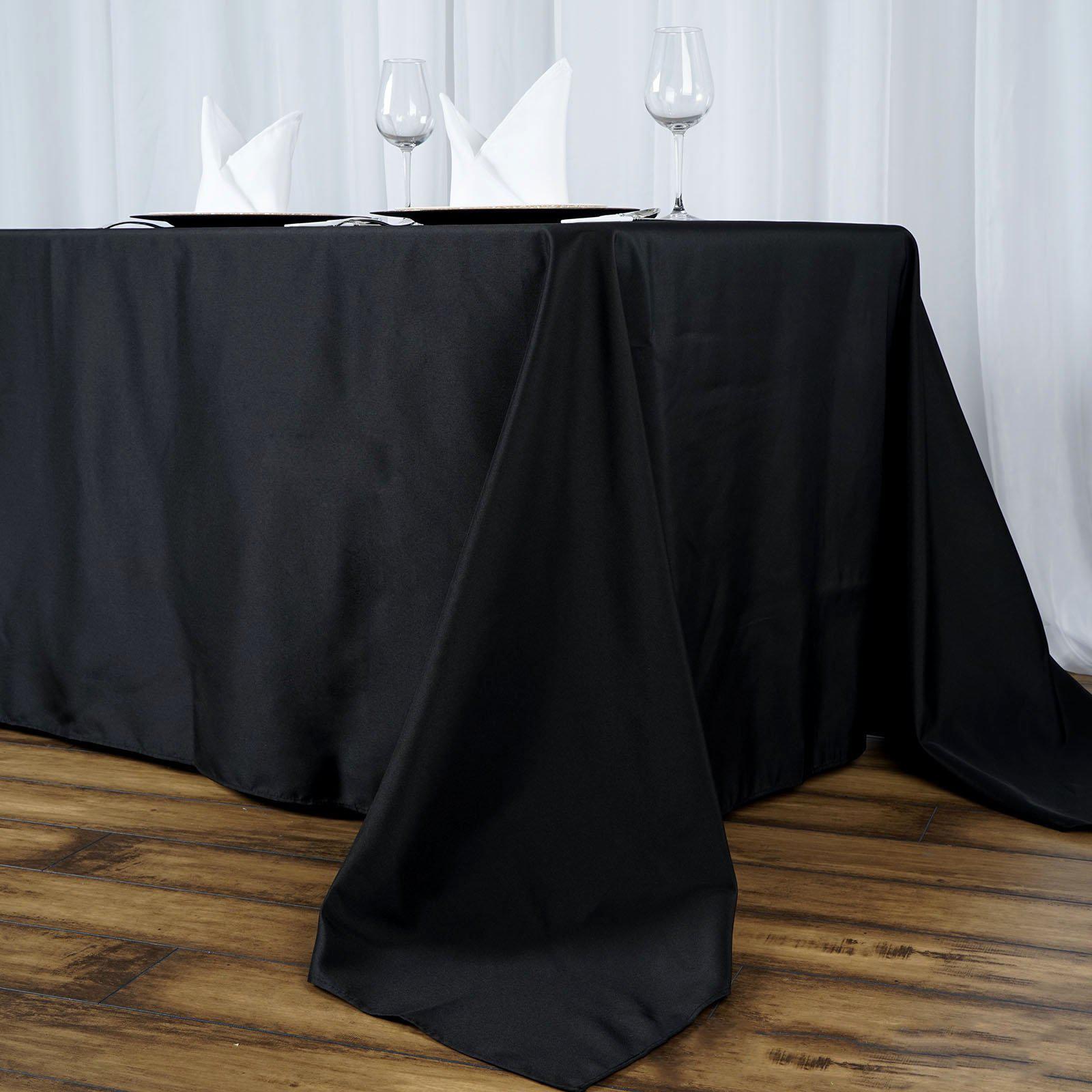 90x156 In Black Seamless Polyester Tablecloth