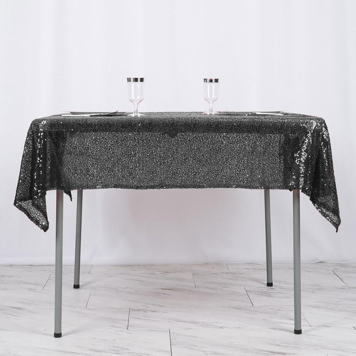 54inch x 54inch Black Premium Sequin Square Tablecloth