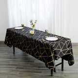 60x102 inch Black Polyester Rectangular Tablecloth With Gold Foil Geometric Pattern