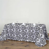 90 inch x132 inch Black Rectangle Flocking Damask Tablecloth
