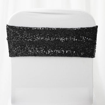 5 Pack | 6"x15" Black Sequin Spandex Chair Sashes Bands