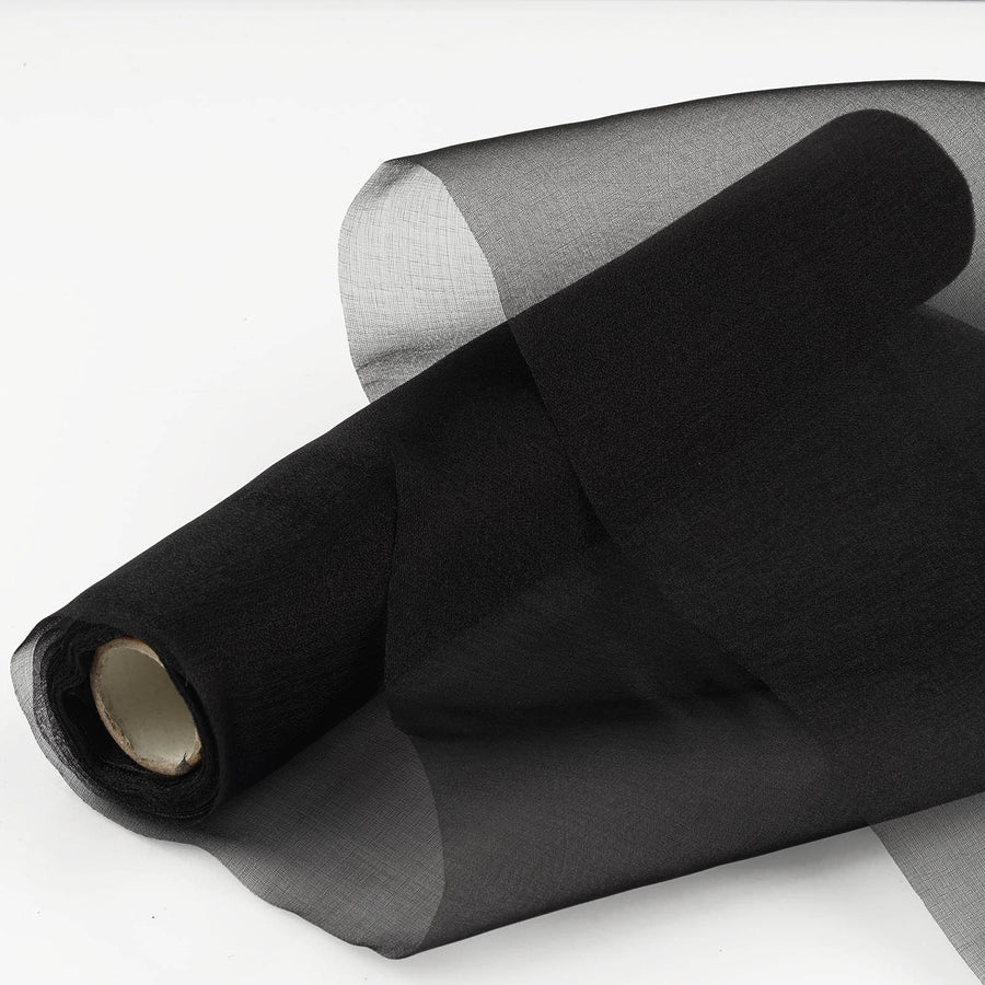 12inch  x 10yd | Black Sheer Chiffon Fabric Bolt, DIY Voile Drapery Fabric