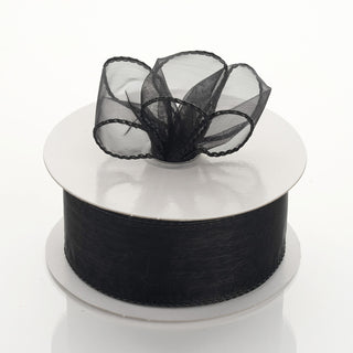 Elegant Black Sheer Organza Wired Edge Ribbon for Your Event Decor