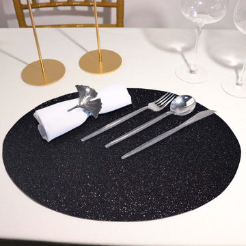 6 Pack Black Sparkle Placemats, Non Slip Decorative Oval Glitter Table Mat