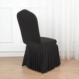 Black 1-Piece Spandex Fitted Ruffle Pleated Skirt Banquet Slip On Chair Cover