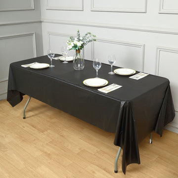 54"x108" Black Waterproof Plastic Tablecloth, PVC Rectangle Disposable Table Cover