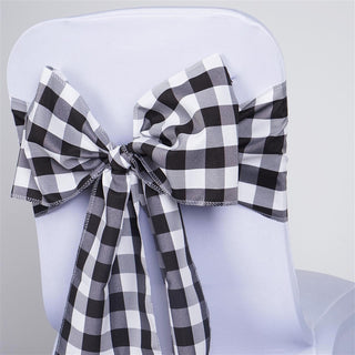 Elevate Your Event Decor with Black and White Buffalo Plaid Chair Sashes